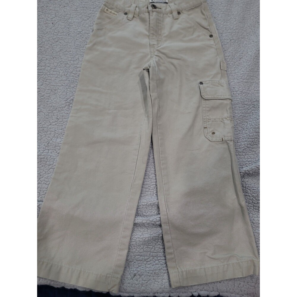 Columbia Youth Size 7 Cargo Adjustable Pants Khaki Outdoor Hiking Boys Beige B25